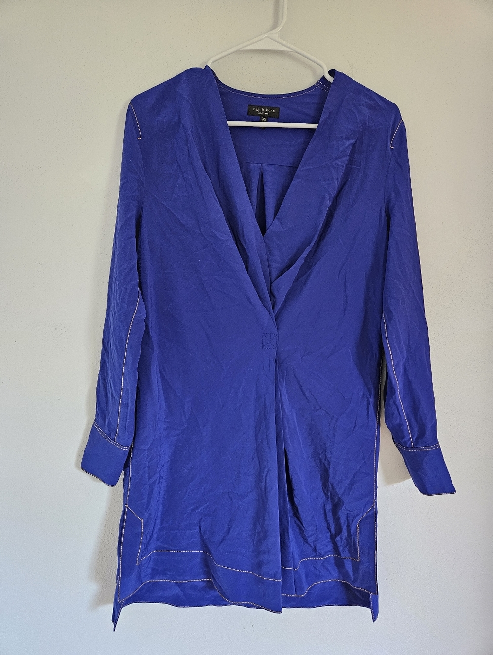 Rag & Bone Shields Silk Mini Dress Tunic In Electric Blue - Picture 2 of 6